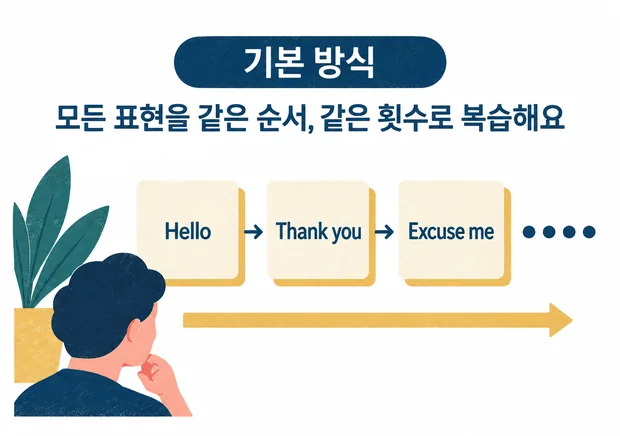 기본 방식 — 모든 표현을 같은 순서, 같은 횟수로 복습